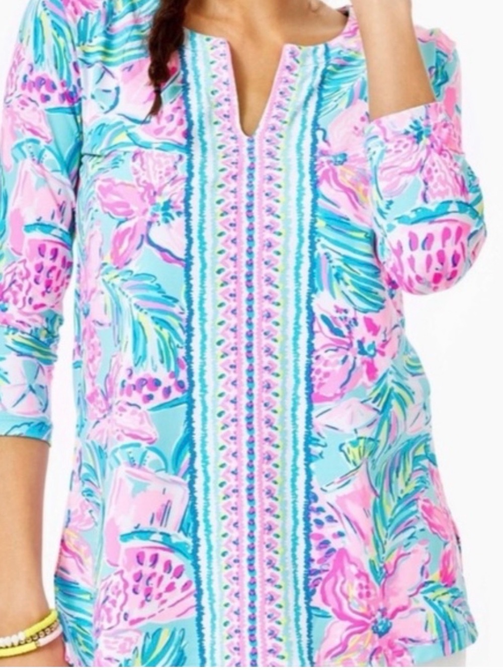 Lilly Pulitzer Pink & Aqua Floral Notch-Neck Tunic